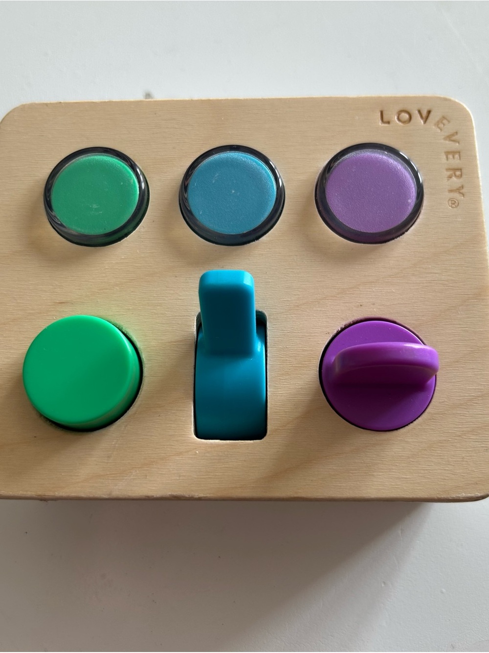 LOVEVERY Colorful Push & Toggle Activity Toy - Green, Teal, Purple